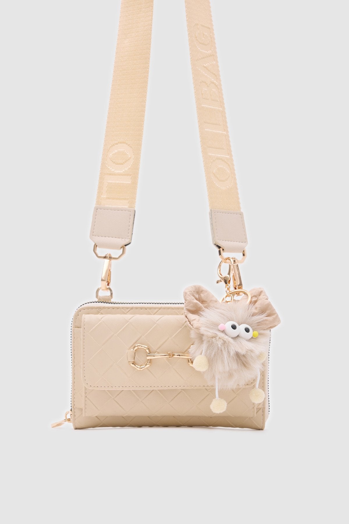 Kulaklı Krem Renk Çanta Cüzdan Charm