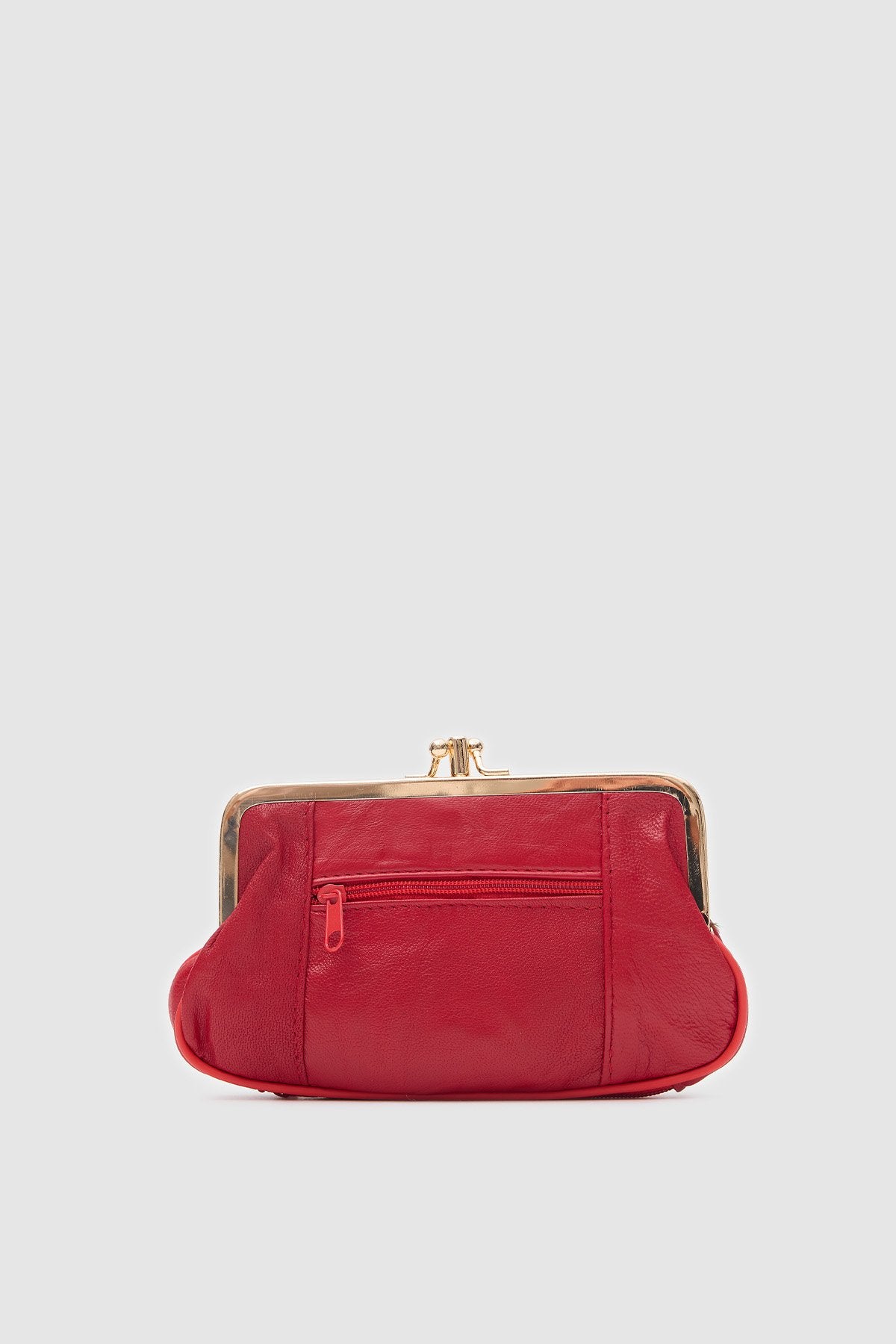 Moris Burs Detaylı Kırmızı Hakiki Kuzu Derisi Bayan Cüzdan