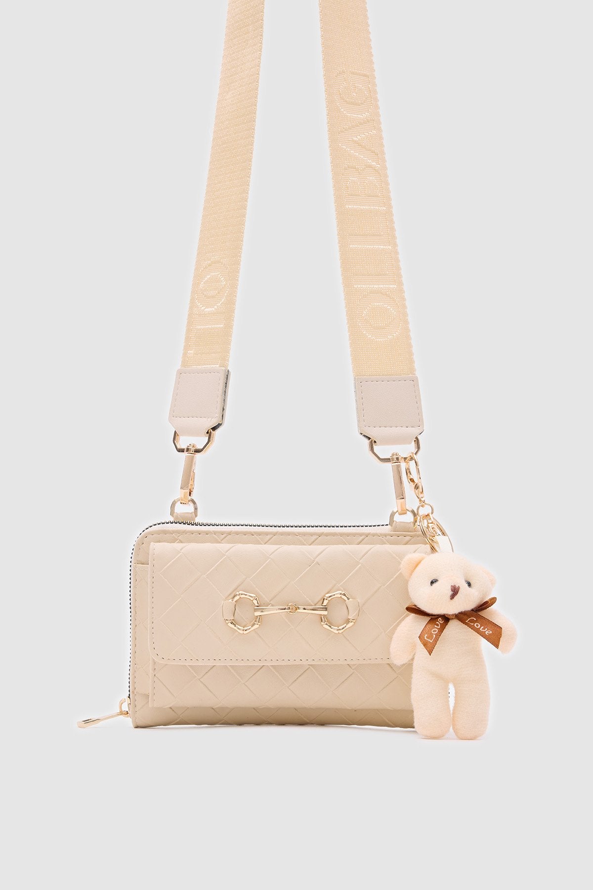 Krem Renk Ayıcık Çanta Cüzdan Charm